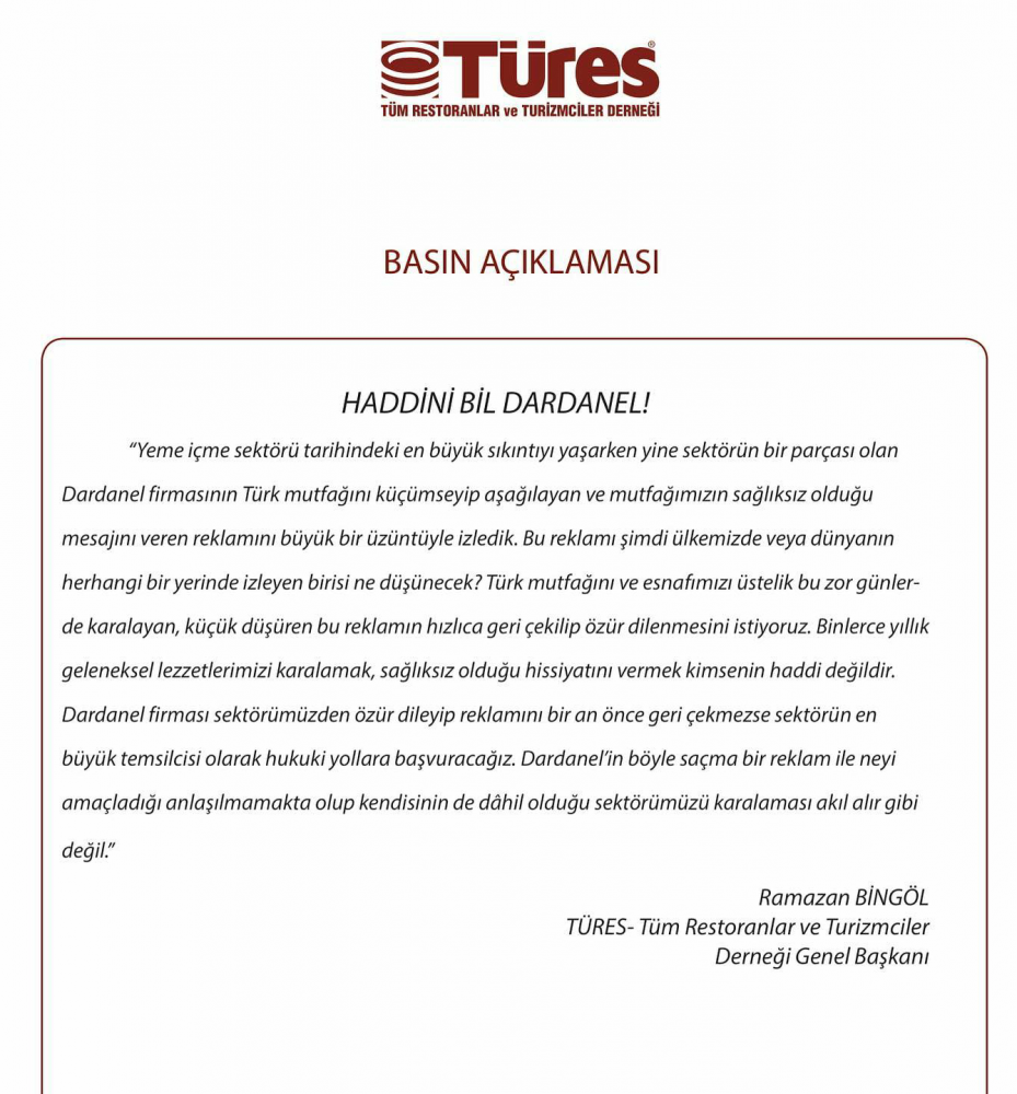 TÜRES: HADDİNİ BİL DARDANEL !..